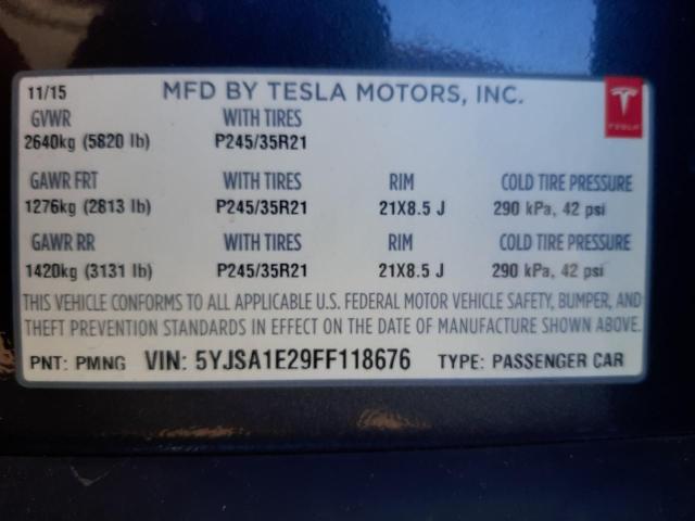 5YJSA1E29FF118676 - 2015 TESLA MODEL S GRAY photo 13