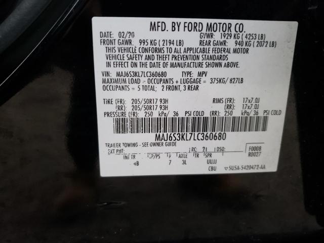 MAJ6S3KL7LC360680 - 2020 FORD ECOSPORT T BLACK photo 12