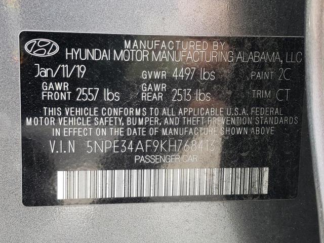 5NPE34AF9KH768413 - 2019 HYUNDAI SONATA LIM GRAY photo 12