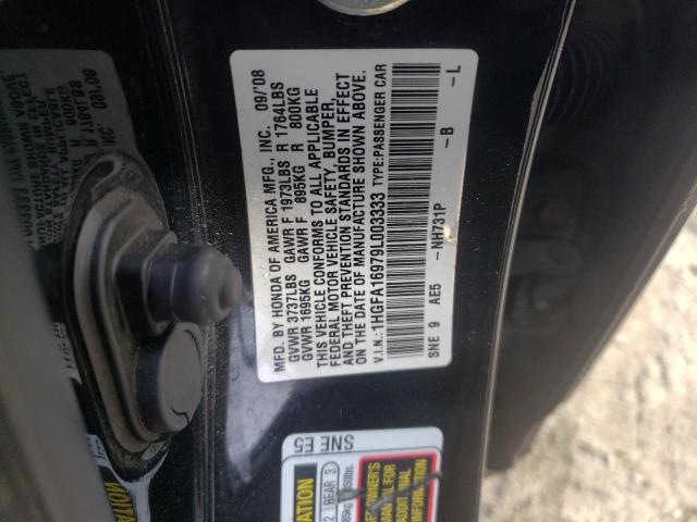 1HGFA16979L003333 - 2009 HONDA CIVIC EXL 黑色 照片 12