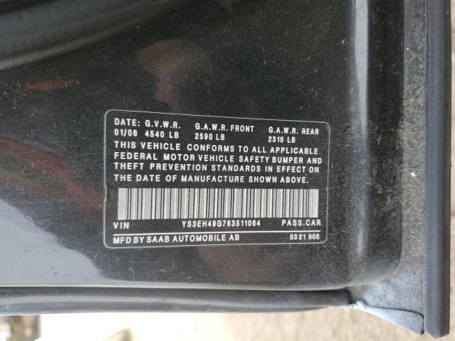 YS3EH49G763511064 - 2006 SAAB 9 5 WHITE photo 12