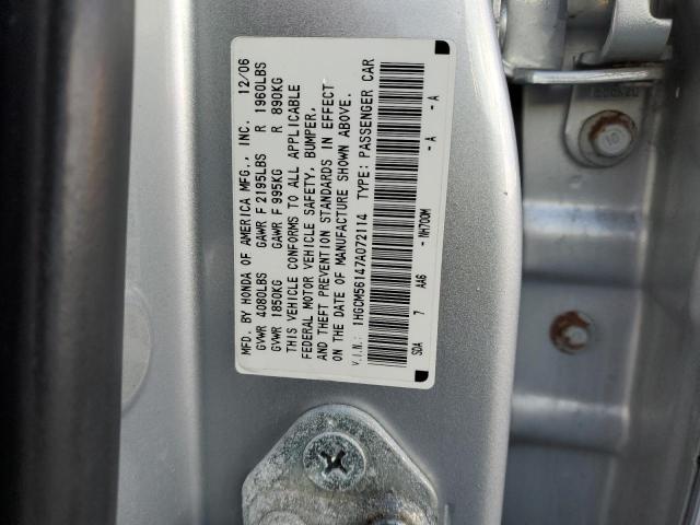 1HGCM56147A072114 - 2007 HONDA ACCORD VAL SILVER photo 12