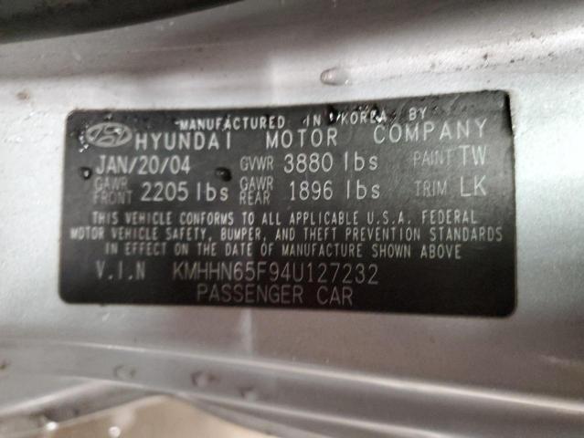 KMHHN65F94U127232 - 2004 HYUNDAI TIBURON GT SILVER photo 12