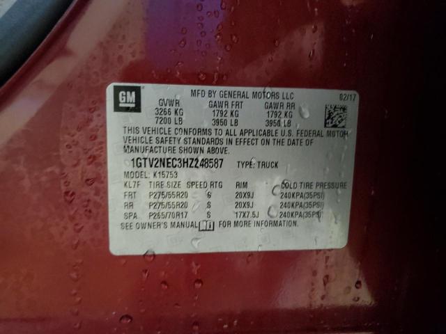 1GTV2NEC3HZ248587 - 2017 GMC SIERRA K15 MAROON photo 12