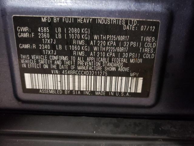 4S4BRCCCXD3211275 - 2013 SUBARU OUTBACK BLUE photo 12