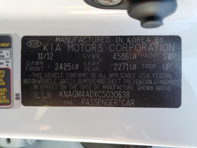 KNAGM4ADXC5030638 - 2012 KIA OPTIMA HYB WHITE photo 12