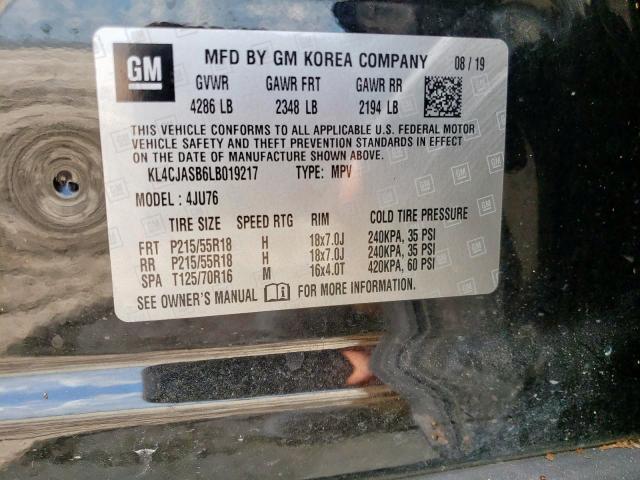 KL4CJASB6LB019217 - 2020 BUICK ENCORE PRE Schwarz Foto 10