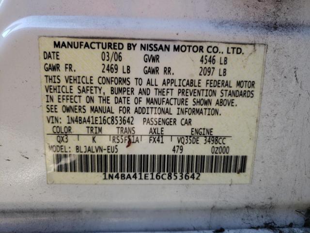 1N4BA41E16C853642 - 2006 NISSAN MAXIMA WHITE photo 12