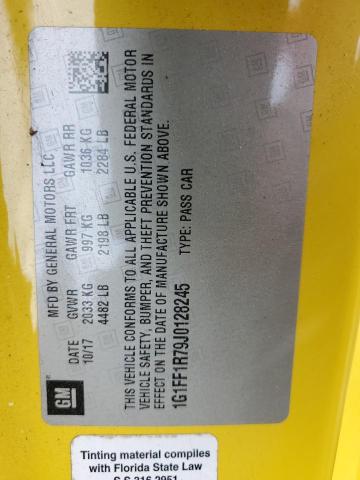 1G1FF1R79J0128245 - 2018 CHEVROLET CAMARO SS ყვითელი ფოტო 13