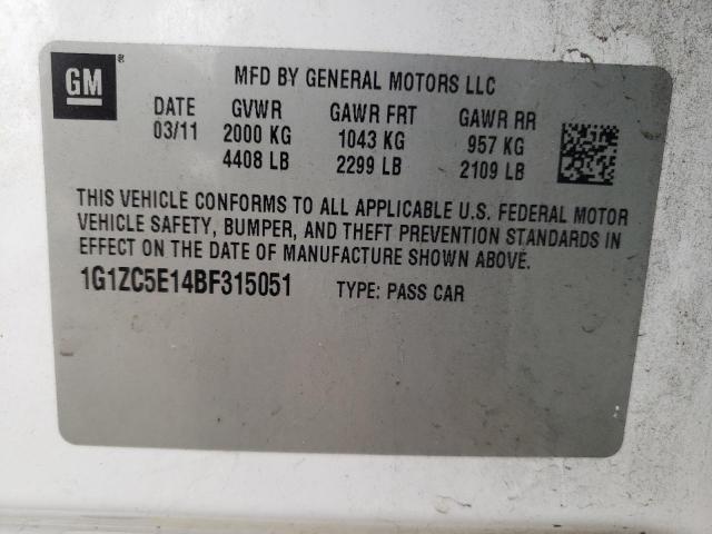 1G1ZC5E14BF315051 - 2011 CHEVROLET MALIBU 1LT 白色 照片 12