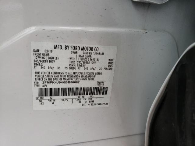 2FMPK4J94KBB86667 - 2019 FORD EDGE SEL WHITE photo 14