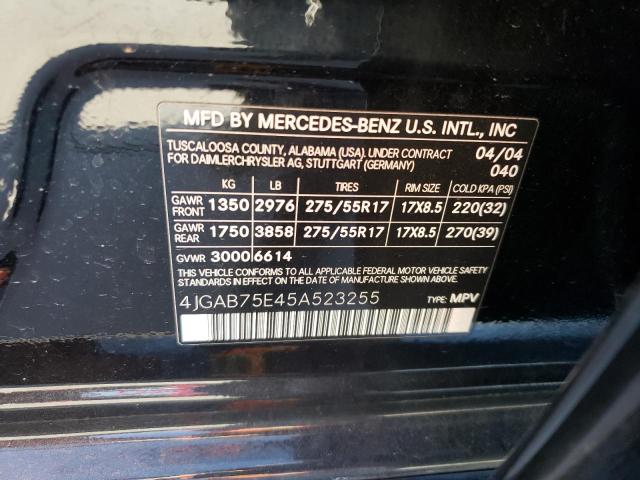 4JGAB75E45A523255 - 2005 MERCEDES-BENZ ML 500 BLACK photo 13