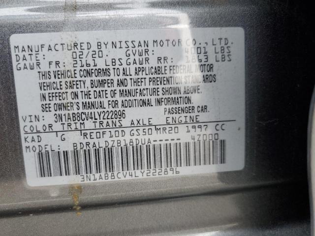 3N1AB8CV4LY222896 - 2020 NISSAN SENTRA SV GRAY photo 12