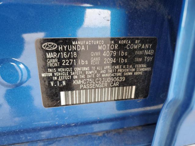 KMHC75LC2JU090639 - 2018 HYUNDAI IONIQ SEL BLUE photo 13