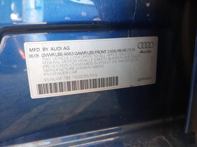 WAUAF78E76A035355 - 2006 AUDI A4 2 TURBO BLUE photo 13