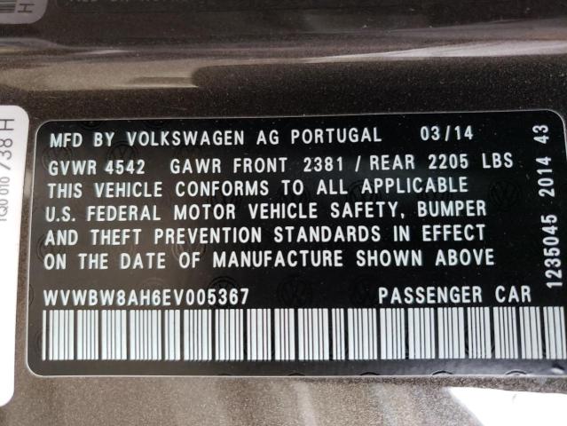WVWBW8AH6EV005367 - 2014 VOLKSWAGEN EOS KOMFOR 棕色 照片 12