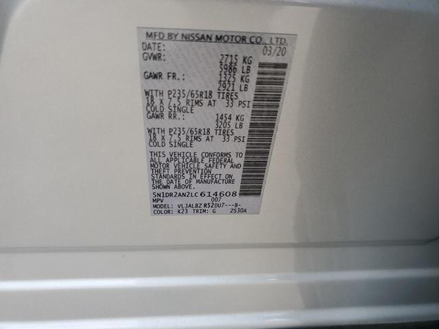 5N1DR2AN2LC614608 - 2020 NISSAN PATHFINDER 银色 照片 12