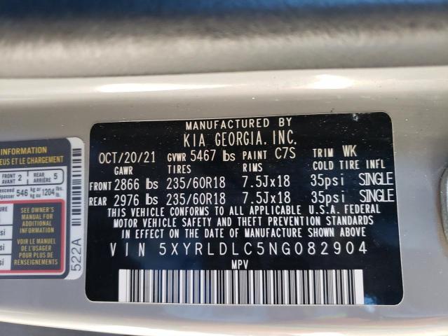 5XYRLDLC5NG082904 - 2022 KIA SORENTO S GRAY photo 13