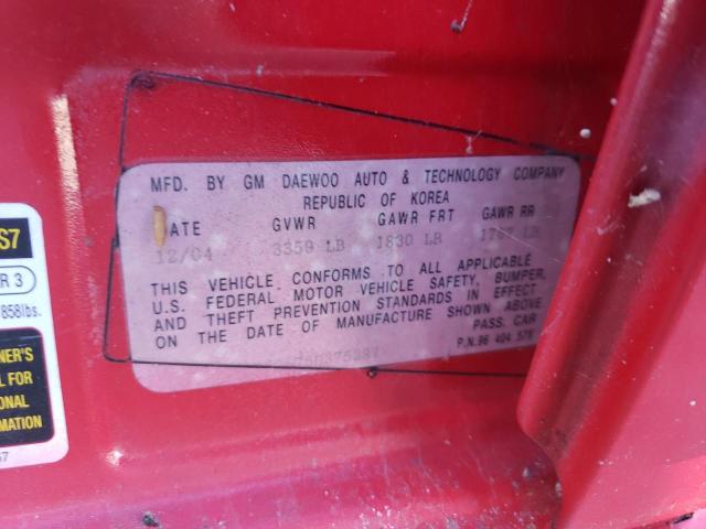 KL1TD52675B375287 - 2005 CHEVROLET AVEO BASE RED photo 12