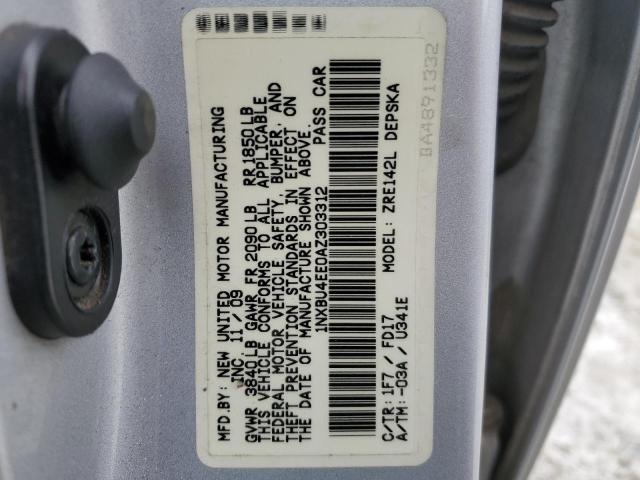 1NXBU4EE0AZ303312 - 2010 TOYOTA COROLLA BA Srebrny zdjęcie 12