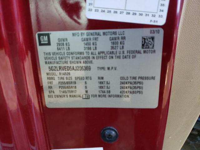 5GZLRVED5AJ206369 - 2010 SATURN OUTLOOK XR BURGUNDY photo 13