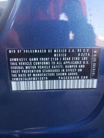 3VW2K7AJ8FM312878 - 2015 VOLKSWAGEN JETTA BASE 蓝色 照片 12