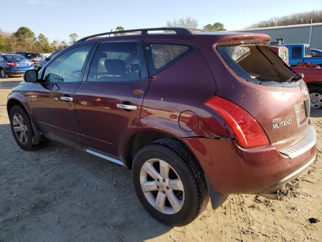 JN8AZ08W66W550428 - 2006 NISSAN MURANO SL BURGUNDY photo 2