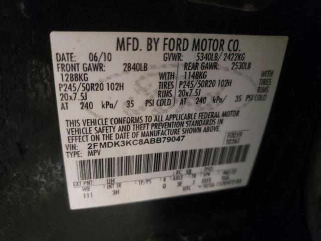 2FMDK3KC8ABB79047 - 2010 FORD EDGE LIMIT BLACK photo 12