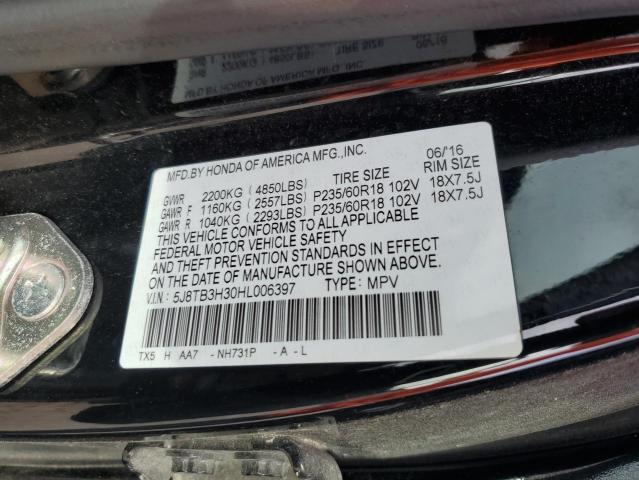 5J8TB3H30HL006397 - 2017 ACURA RDX BLACK photo 14