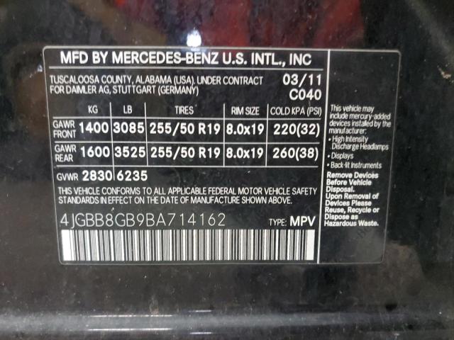 4JGBB8GB9BA714162 - 2011 MERCEDES-BENZ ML 350 4MA BLACK photo 13