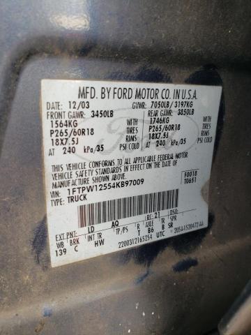 1FTPW12554KB97009 - 2004 FORD F150 EXTEN BLUE photo 12