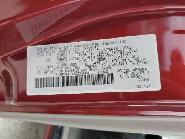 5TBBT441X3S333004 - 2003 TOYOTA TUNDRA ACC RED photo 12