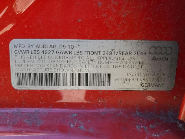 WAUKFBFLXBN023227 - 2011 AUDI A4 PRESTIG RED photo 12