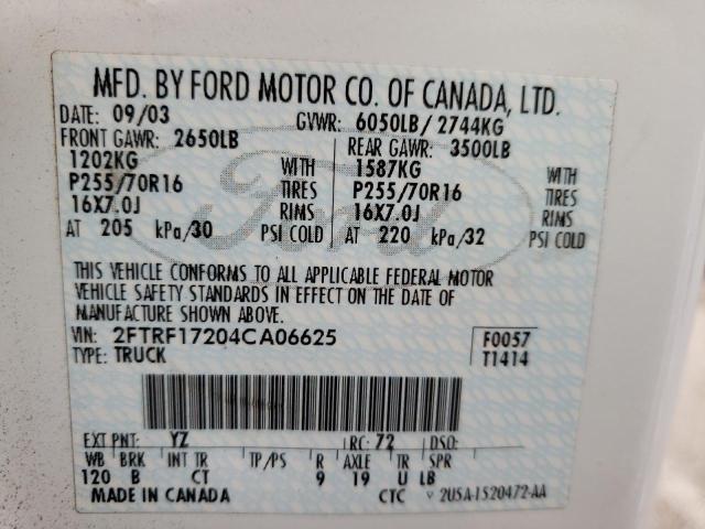 2FTRF17204CA06625 - 2004 FORD F-150 HERI WHITE photo 12