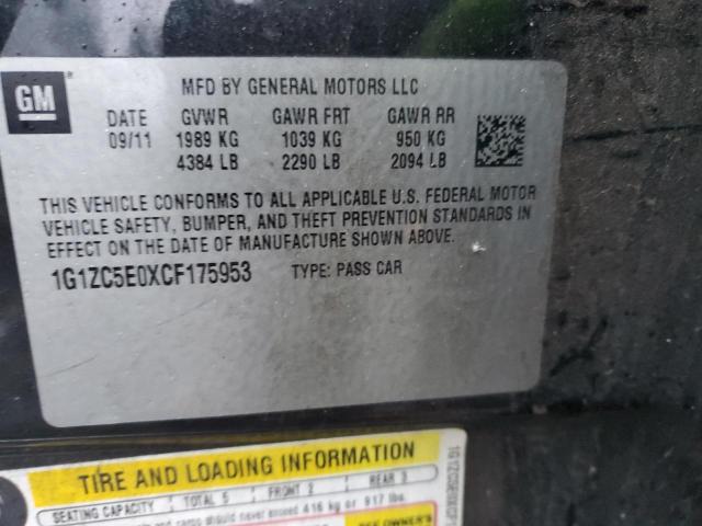 1G1ZC5E0XCF175953 - 2012 CHEVROLET MALIBU 1LT შავი ფოტო 12