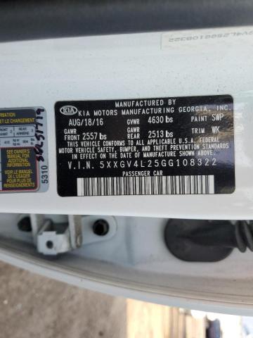 5XXGV4L25GG108322 - 2016 KIA OPTIMA SXL WHITE photo 12