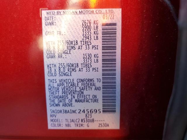 5N1DR3BA1NC245695 - 2022 NISSAN PATHFINDER RED photo 13