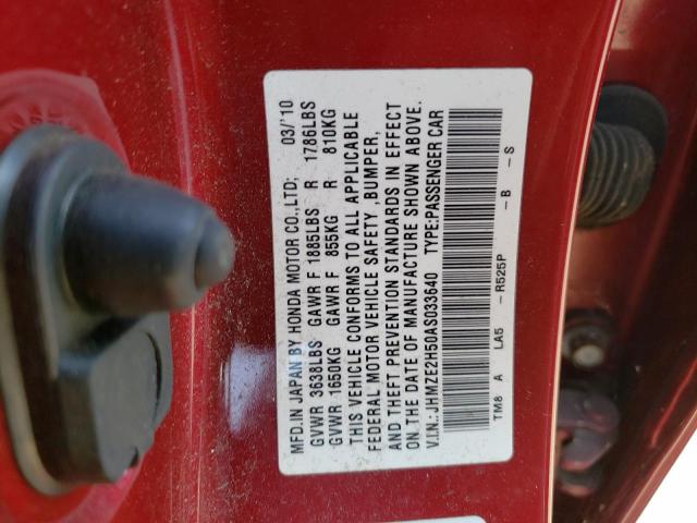 JHMZE2H50AS033640 - 2010 HONDA INSIGHT LX RED photo 12