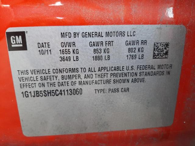 1G1JB5SH5C4113060 - 2012 CHEVROLET SONIC LS RED photo 12