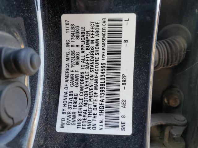 1HGFA15998L034566 - 2008 HONDA CIVIC EXL 黑色 照片 12