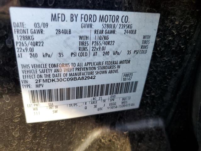 2FMDK30C09BA82942 - 2009 FORD EDGE SPORT BLACK photo 12