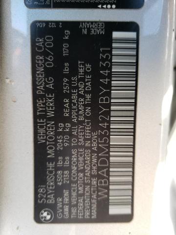 WBADM5342YBY44331 - 2000 BMW 5 SERIES 银色 照片 12