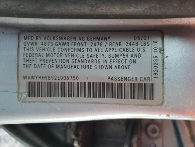 WVWYH63B92E005750 - 2002 VOLKSWAGEN PASSAT SILVER photo 13