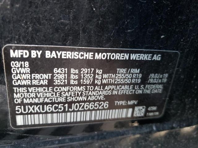 5UXKU6C51J0Z66526 - 2018 BMW X6 XDRIVE5 BLACK photo 12
