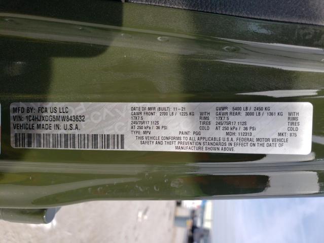 1C4HJXDG5MW843632 - 2021 JEEP WRANGLER U მწვანე ფოტო 14