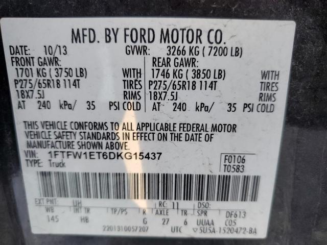 1FTFW1ET6DKG15437 - 2013 FORD F150 SUPER BLACK photo 12