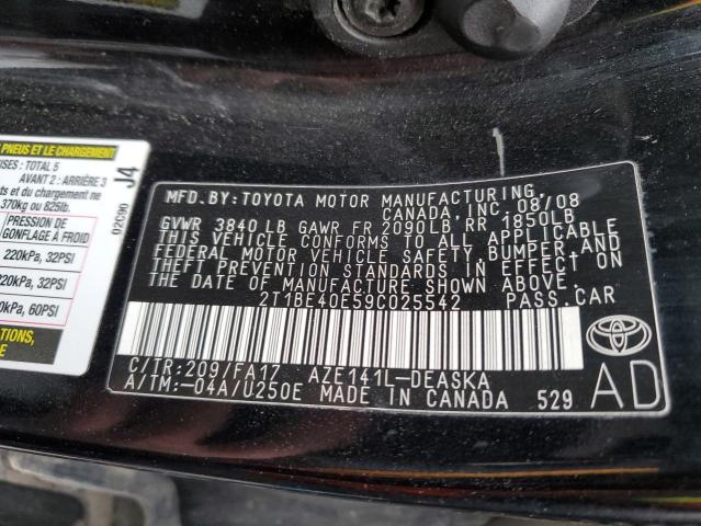 2T1BE40E59C025542 - 2009 TOYOTA COROLLA XR 黑色 照片 12