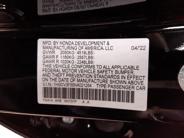 1HGCV3F55NA021254 - 2022 HONDA ACCORD HYB BLACK photo 13