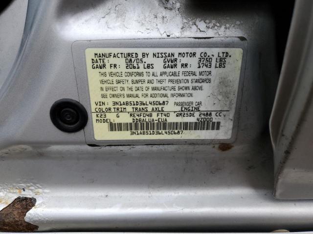 3N1AB51D36L450687 - 2006 NISSAN SENTRA SE- SILVER photo 12