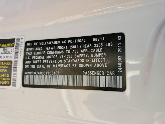 WVWFW7AH3CV006405 - 2012 VOLKSWAGEN EOS LUX Білий фото 12